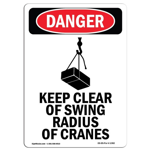 Signmission OSHA Sign, Keep Clear Swing Radius Cranes Bilingual, 5in X 3.5in Decal, 3.5" W, 5" L, Spanish OS-DS-D-35-VS-1382 - main